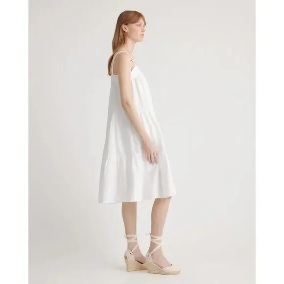 QUINCE White 100% European Linen Trapeze Midi Dress NWT Size Small - Picture 4 of 10